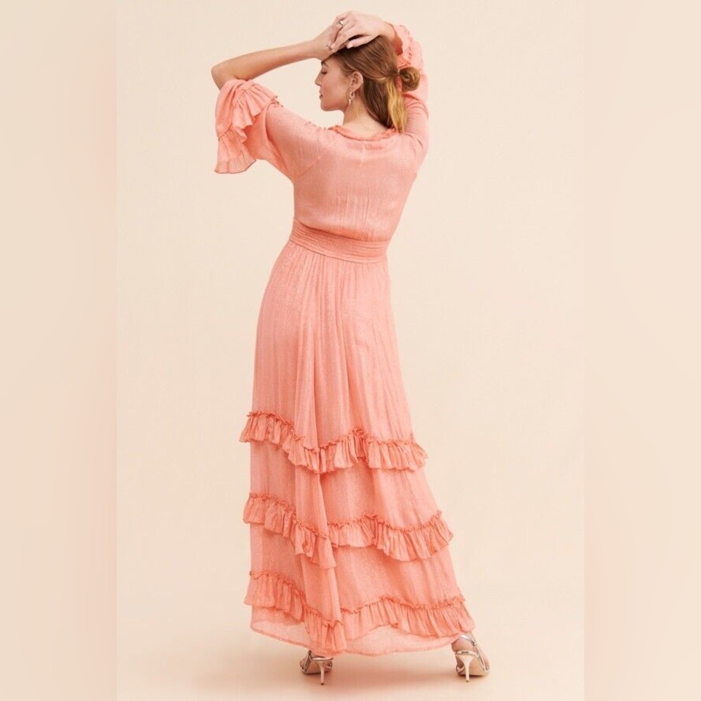 Free People Seraphina Maxi Dress Peach Boho Ruffle Women’s Size XL NWOT - Picture 3 of 11